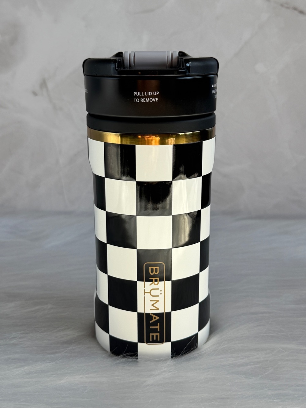 BrüMate Checkerboard Tumbler - Black & White with Gold Accent - Royal Check